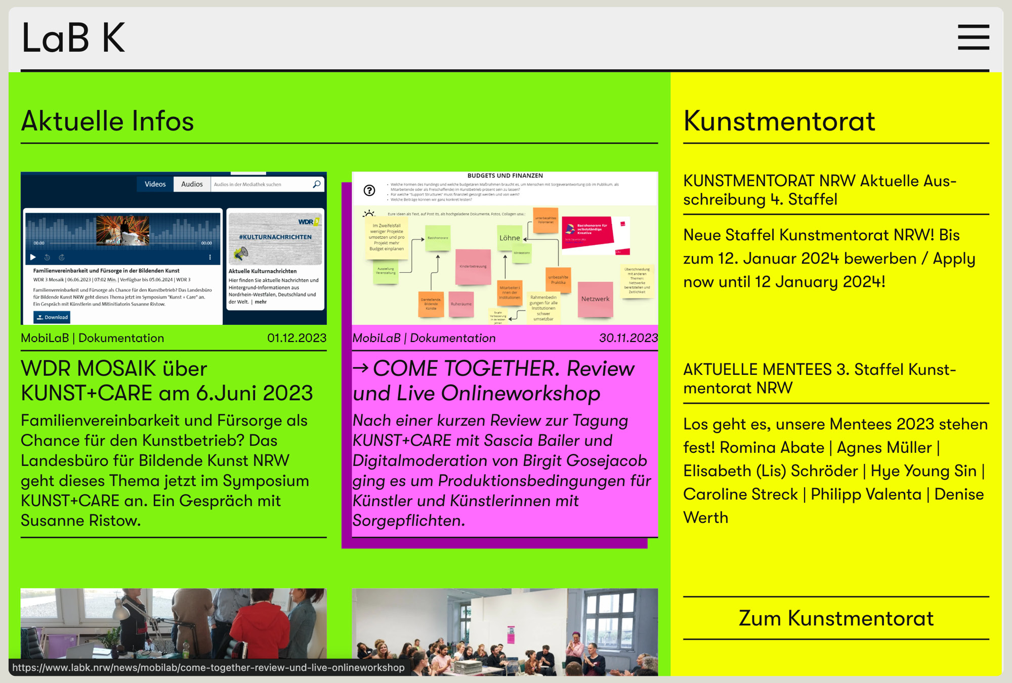 LaB K Website Redesign durch Büro Gestalten – Startseitenboard