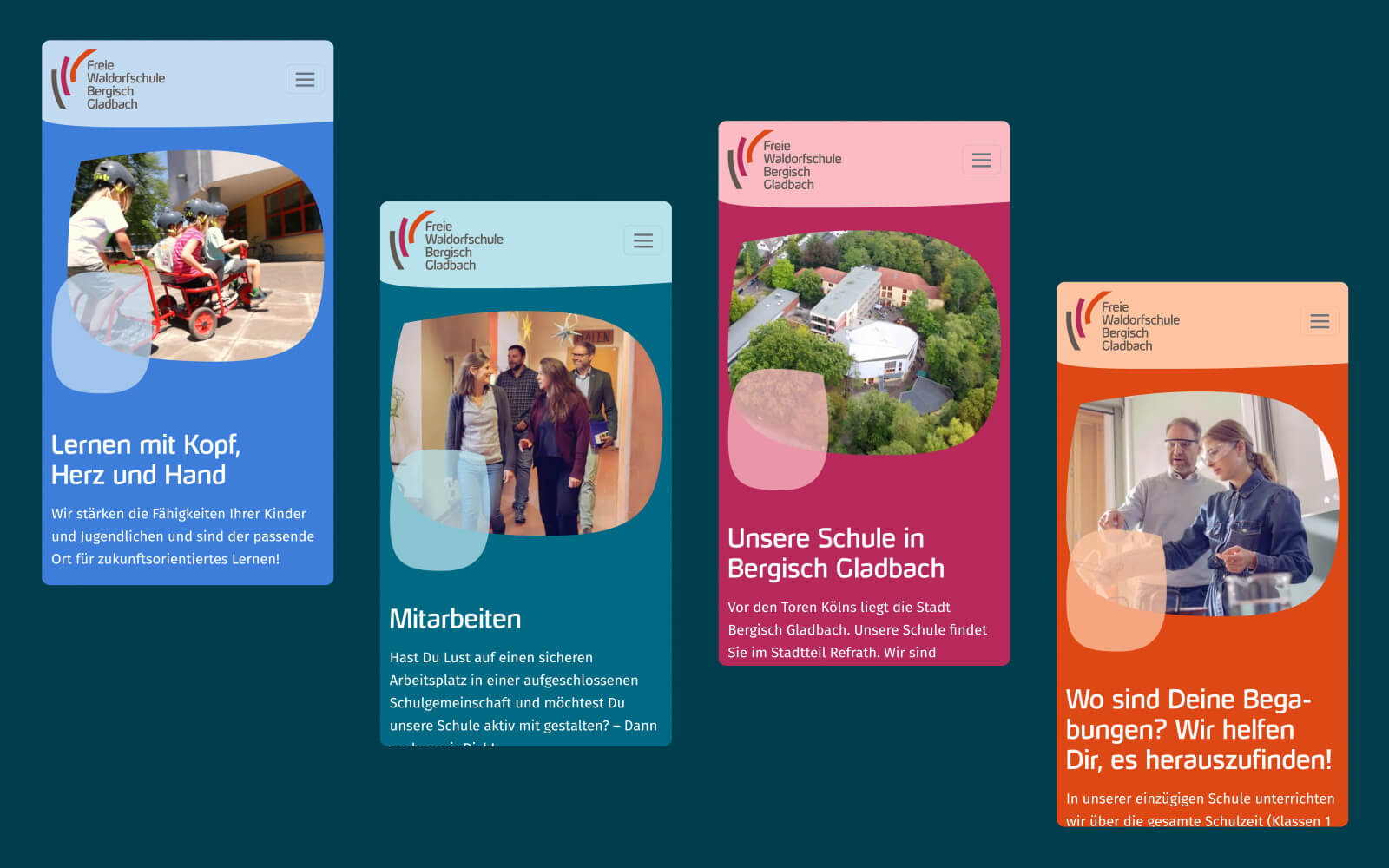 Büro Gestalten: Freie Waldorfschule Bergisch Gladbach Website Redesign Mobile Screens