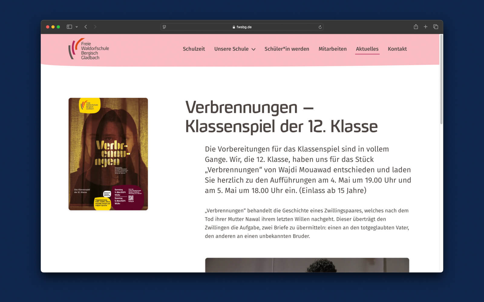 Büro Gestalten: Freie Waldorfschule Bergisch Gladbach Website Redesign Veranstaltungsseite