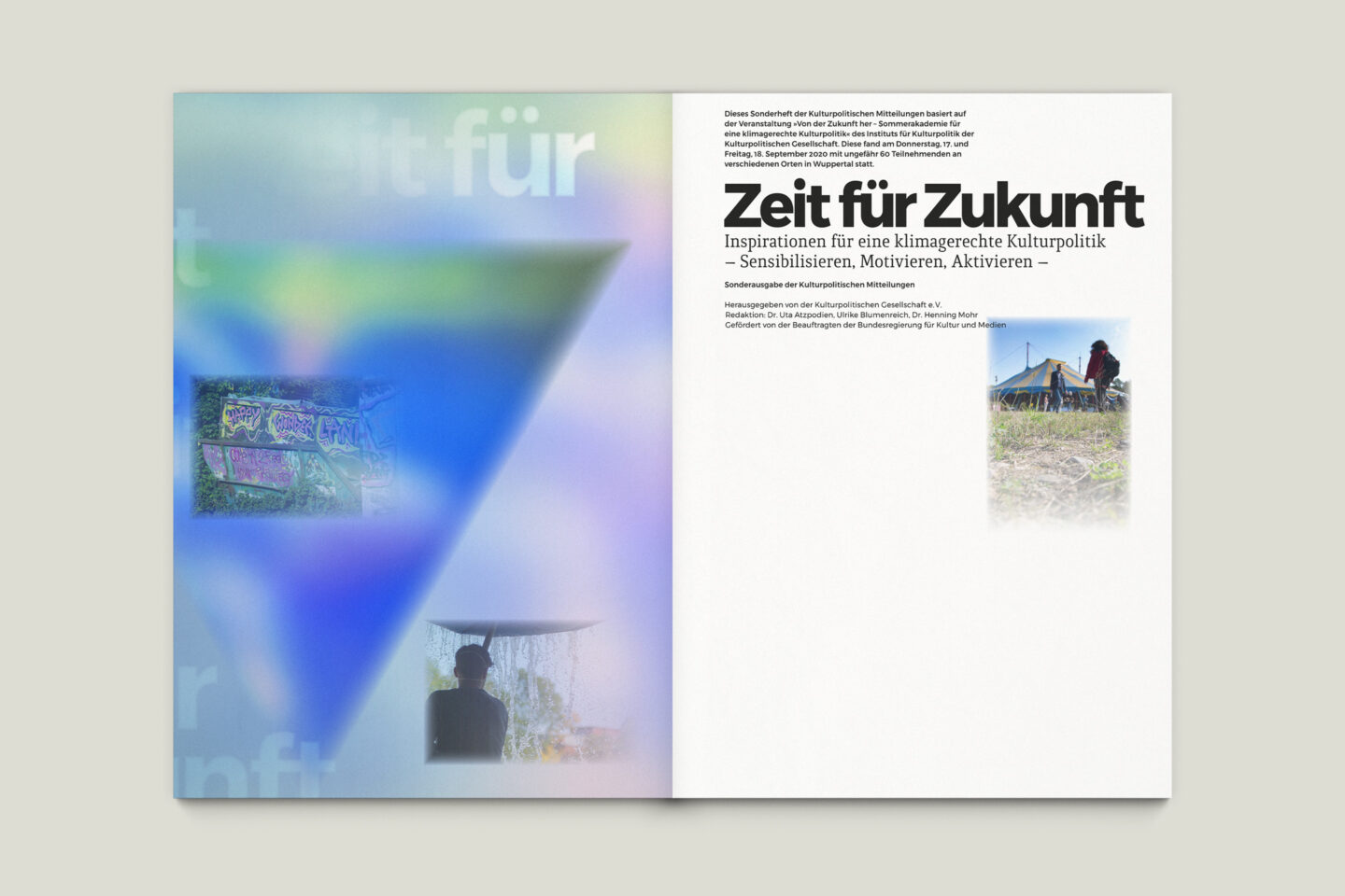 Büro Gestalten: Zeit für Zukunft – Sonderpublikation der Kulturpolitischen Gesellschaft Bonn anlässlich der gleichnamigen Summerschool 2020, U2 + S. 1