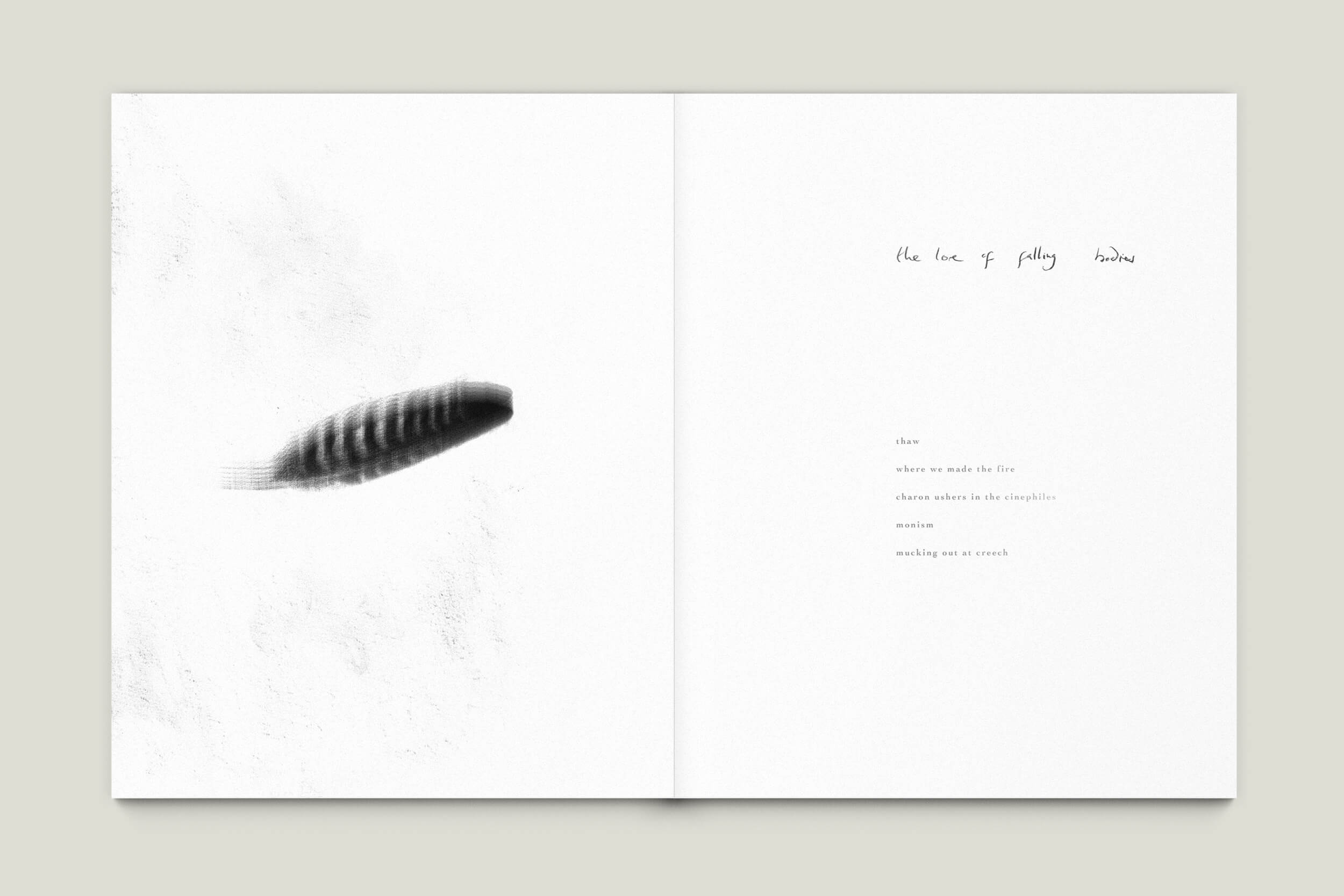 Büro Gestalten: Theo Best — the lore of falling bodies pamphlet (inner pages 2—3)